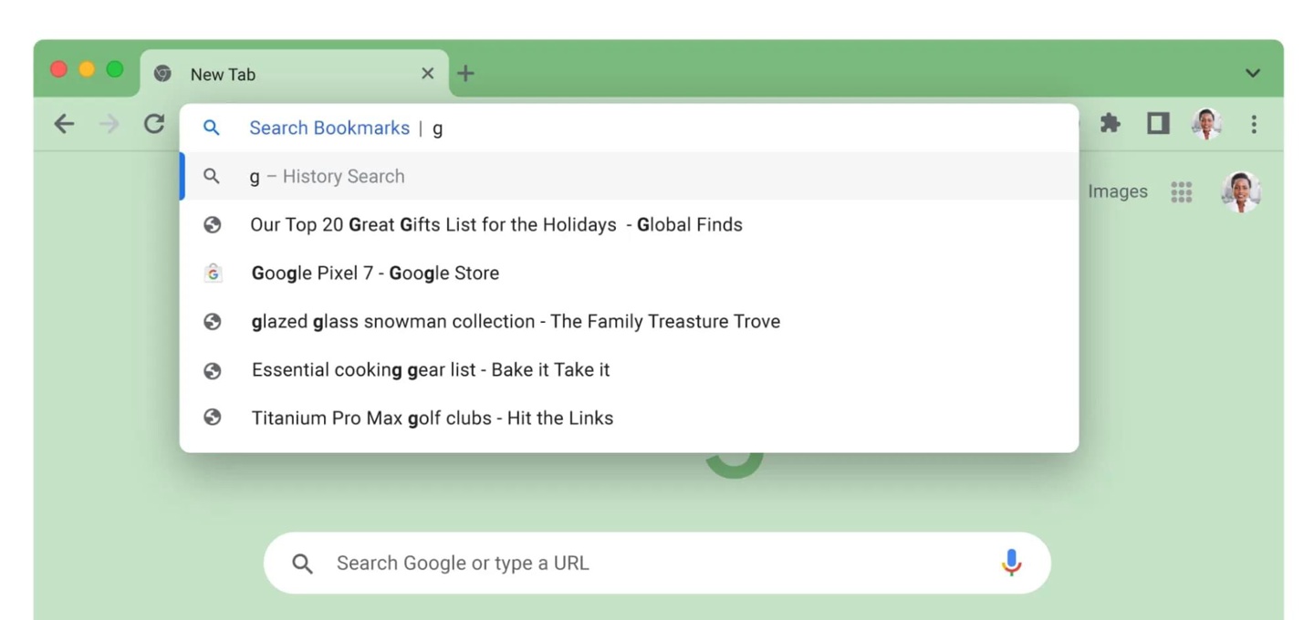 谷歌 Chrome 浏览器 108引入 @bookmarks @history等功能