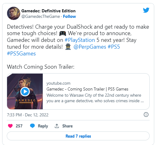 《Gamedec骇游侠探》PS5版移植决定，化身网络侦探解决各种未知事件