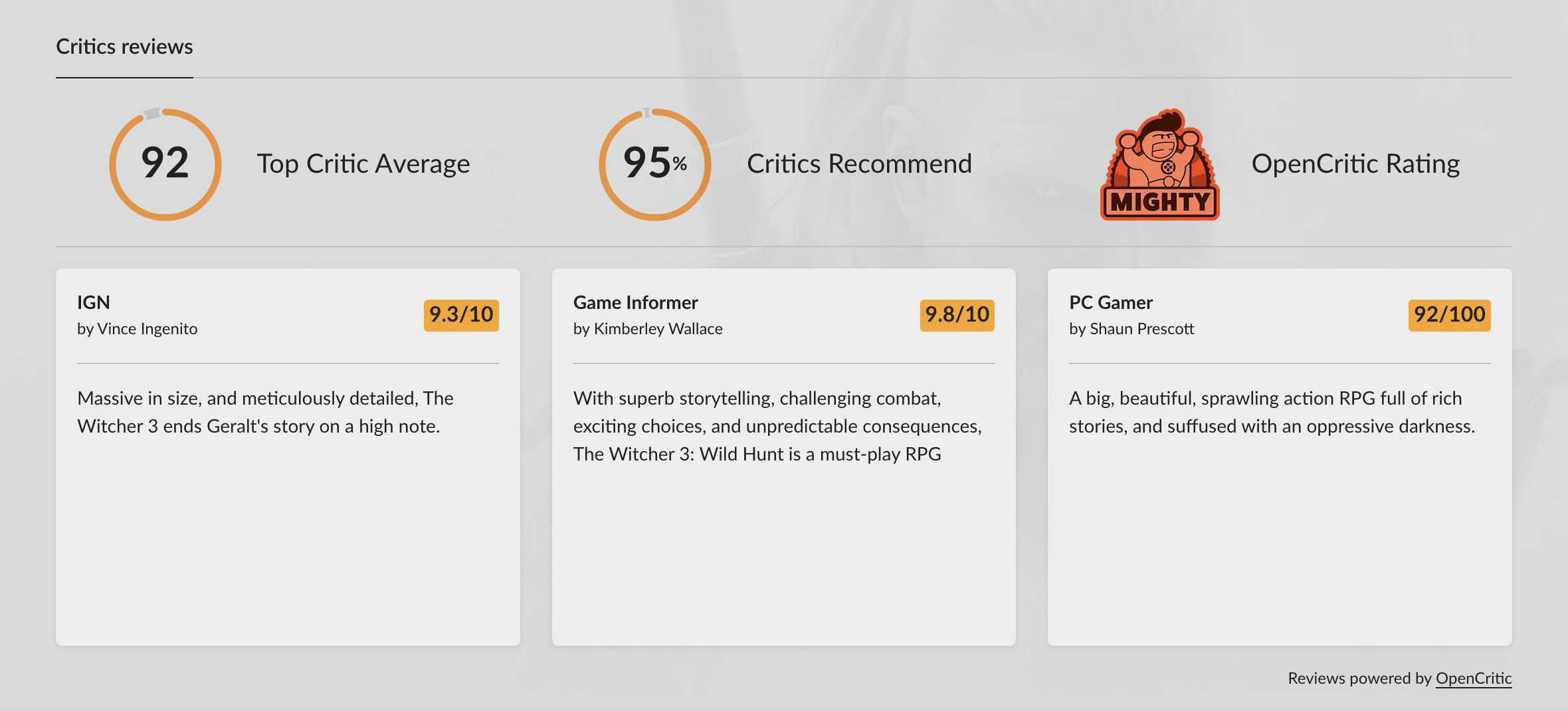 GOG官方宣布将在商店页面引入游戏评测网站OpenCritic的游戏评分
