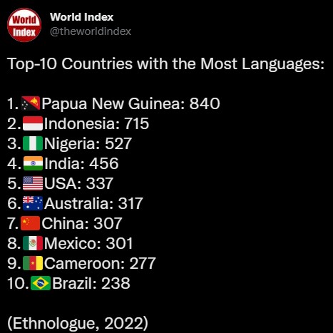 世界之最：语言最多的前 10 个国家