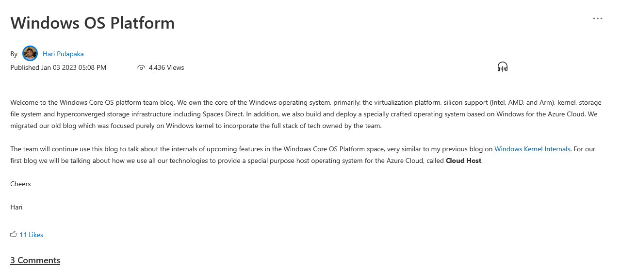 微软推出 Windows Core OS Platform 官方博客