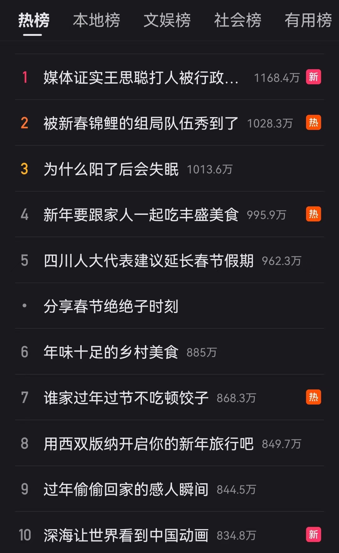 《快手》1月12日热搜排行榜一览