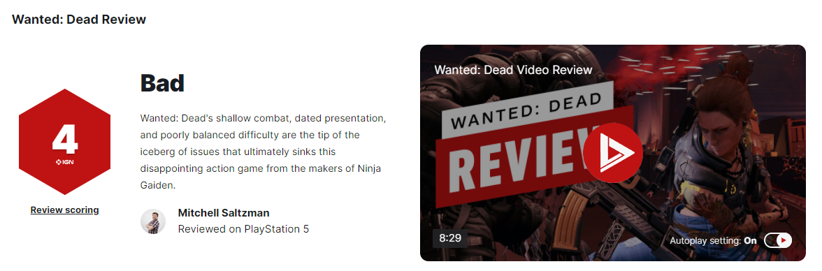 《通缉令：死亡》IGN给出评分4分评价：战斗肤浅、令人失望！