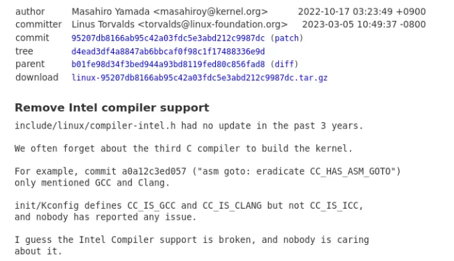 Linux 6.3彻底移除英特尔ICC编译器的支持代码