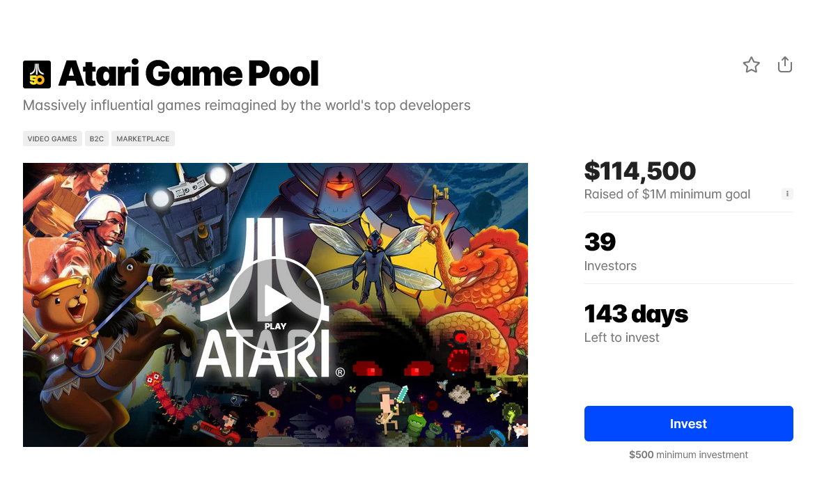 雅达利推出游戏开发资金众筹！目标在8月6日筹集100万至1500万美元！