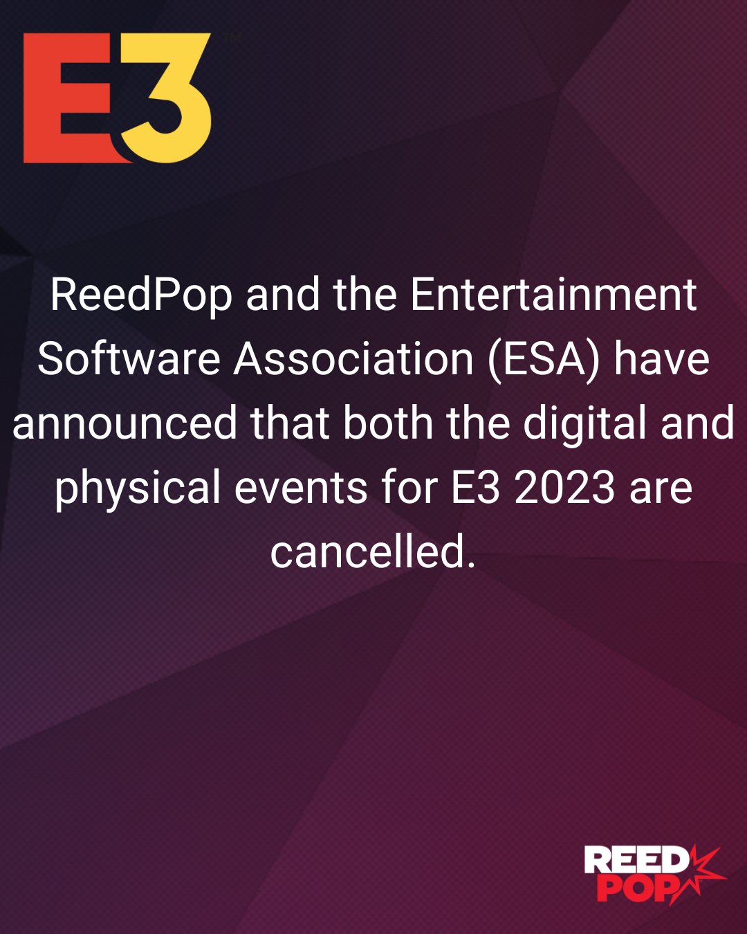 2023年E3游戏展确认取消